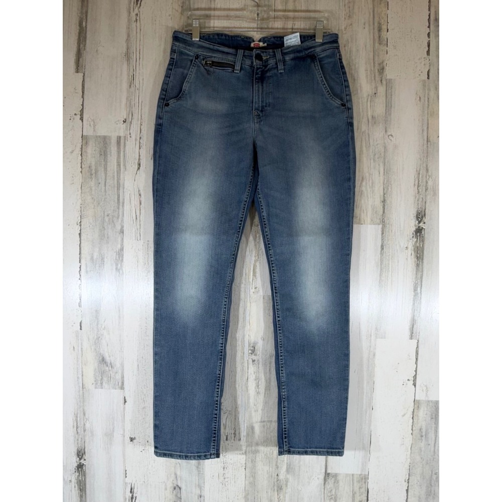 Levis Boyfriend Jeans 30x29 Sunburn Wash Fading Tapered Leg Mid Rise‎ Zip Pocket